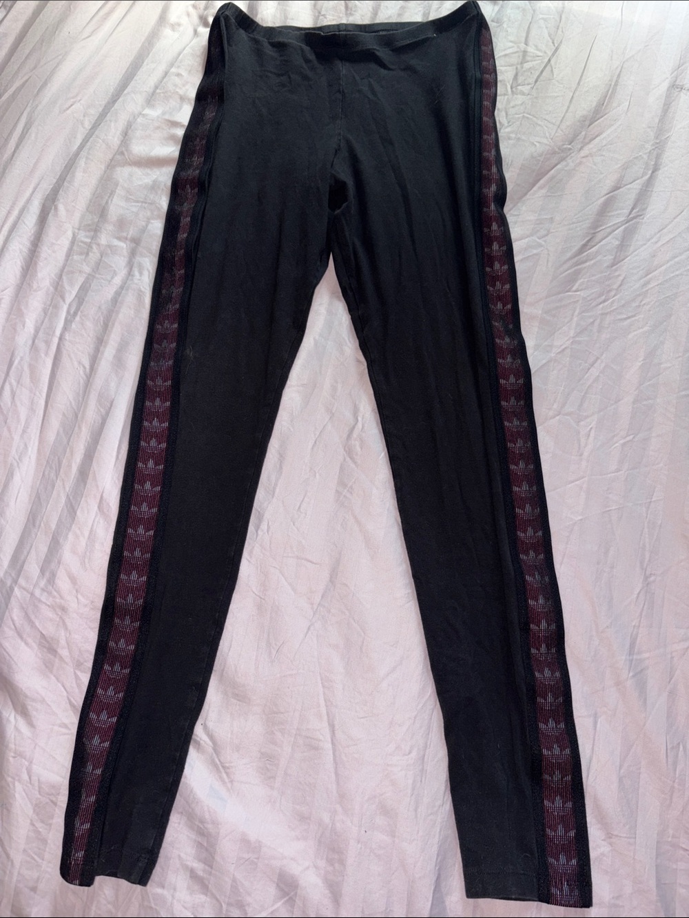 adidas Black Leggings with Maroon Side Stripes